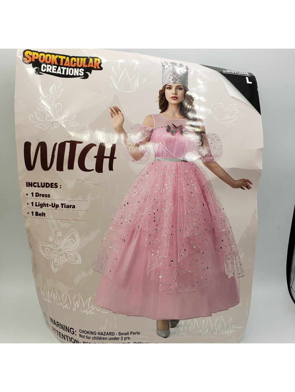 Spooktacular Creations Good Witch Costume Pink Dress Tiara Crown Size L Women